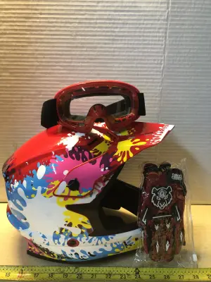 Helmet with goggles and gloves
