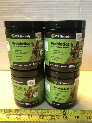 4 jars 90 chews each probiotics gut and immune health for dogs exp:4/16/26
