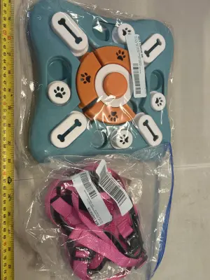 medium harness and leash, engaging toy