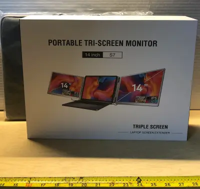 14” S7 portable tri screen monitor laptop screen extender and laptop case