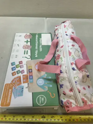 baby doll, crib, and math toy