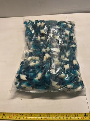 large bag of gummy sharks