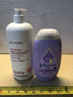 33.8oz attitude baby bottle dishwashing liquid, 13.6oz Johnson’s bedtime lotion
