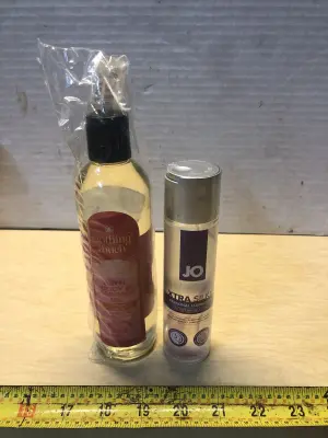 8oz bath and body massage oil, 4oz Jo xtra silky personal lubricant