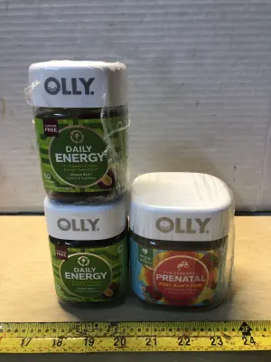 2 bottles 60 gummies each Olly daily energy , 60 gummies Olly prenatal exp:11/29/26