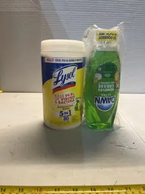 dawn dish soap , lysol wipes