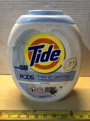 76oz Tide free and clear Laundry Pods opened as is missing lid