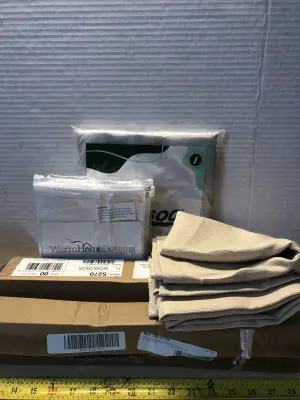 2 boxes window rods, 3 packs of curtains