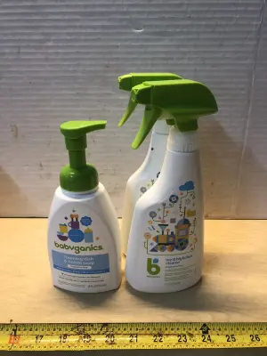 16oz  babyganics foaming dish and bottle soap 2 bottles 17oz babyganics toy and high chair cleaner