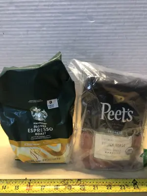 28oz Starbucks whole bean blonde coffee exp:9/17/26, 18oz Peets ground coffee exp:2/12/27