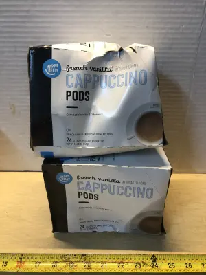 2 boxes Happy Belly French vanilla cappuccino pods exp:3/10/27