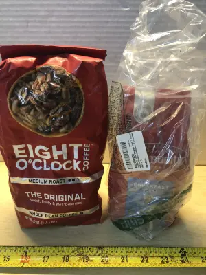32oz Eight o clock whole bean coffee exp:6/11/26, 12oz community ground coffee exp:7/14/26