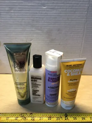 8.5oz L’Oréal thickening shampoo, 8.5oz mill creek biogenesis h-24 natural conditioner, 6.7oz Marc Anthony repair blonde masque, 6.17oz Marc Anthony coconut curl cream