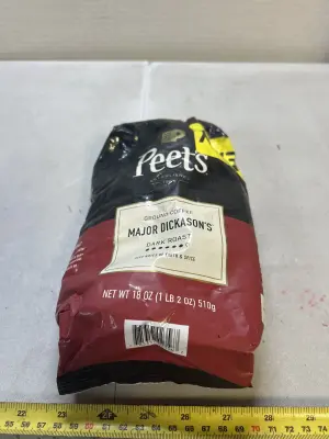 18 ounce dark roast ground coffee, damaged bag