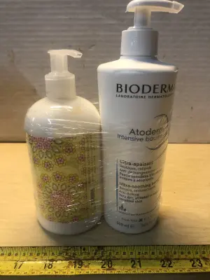 16oz lemon verbena lotion, 16.9oz Bioderma soothing balm