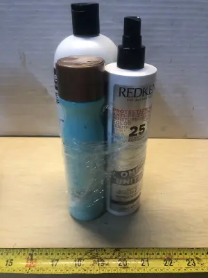 33.8oz generic tea tree oil shampoo, 9oz hard water wellness, 13.5oz Redken all in one treatment