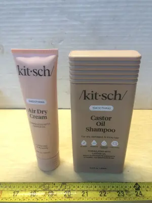 5.3oz kit•sch air dry cream, 12.3oz kit•sch castor oil shampoo