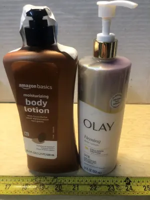 20.3oz Amazon basics body lotion, 17oz Olay firming body lotion