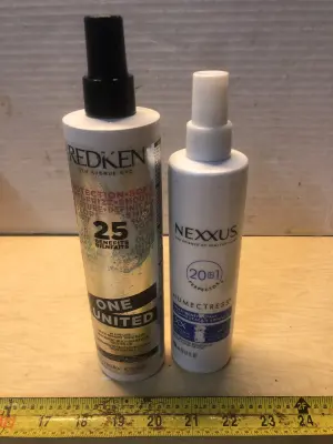 13.5oz Redken all in one treatment, 9oz Nexxus spray