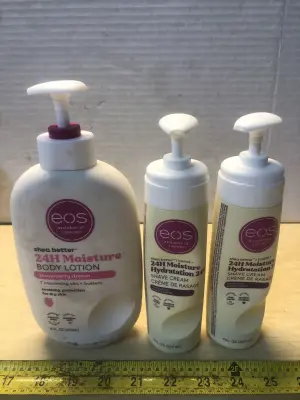 16oz eos body lotion, 2 bottles 7oz eos shave cream