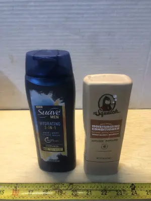 18oz suave men hair body and face wash, 11oz dr squatch conditioner