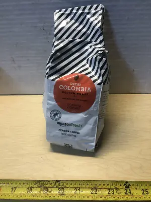 2 bags 12oz Amazon fresh ground decaf coffee exp:1/29/29 one bag has hole