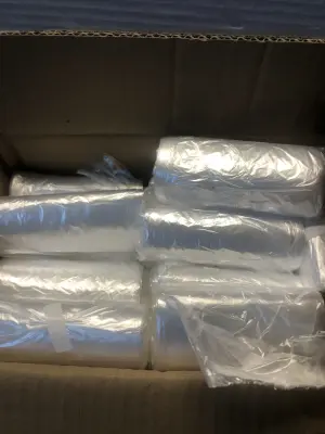 Box of small clear trash bags