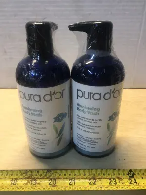2 bottles 16oz pura dor awakening body wash