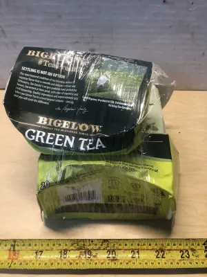 2 boxes of green tea and box of peppermint tea exp:9/4/28