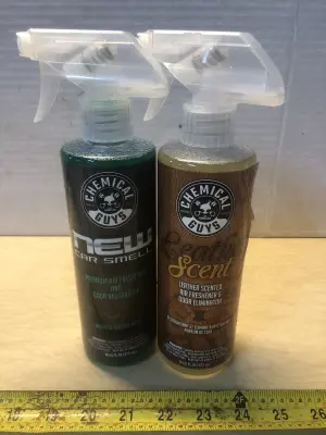 2 bottles 16oz chemical guys new car smell spray and leather scented air freshener