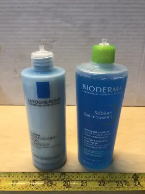 13.52oz La Roche Posay milky cleanser,  16.9oz Bioderma foaming  gel cleanser caps broke