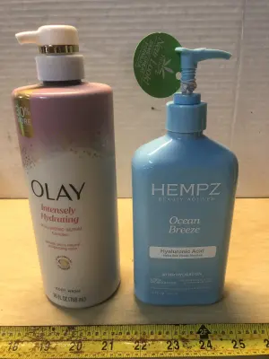 26oz Olay body wash, 17oz Hempz body moisturizer