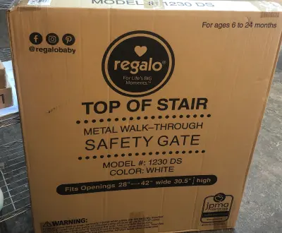 Top of stair metal walk thru gate 28”-42” wide 30.5 high