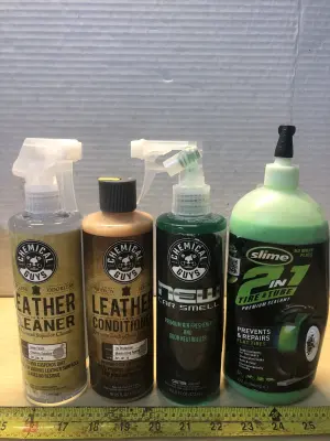 16oz Chemical guys leather cleaner , 16oz chemical guys leather conditioner, 16oz Chemical guys new car smell spray, 32oz slime 2in1 premium sealant