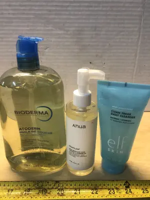 33.8oz Bioderma cleansing oil , 6.76oz Anua cleansing oil, 5.5oz elf skin cleanser