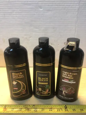 2 bottles 16.9oz black hair dye shampoo, 13.53oz light brown hair dye shampoo