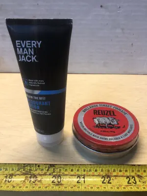 3oz every man jack deodorant lotion, 3.38oz Reuzel shine