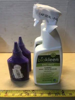2 bottles 8oz laundry stain remover , 2 bottles 32oz biokleen carpet stain and odor remover