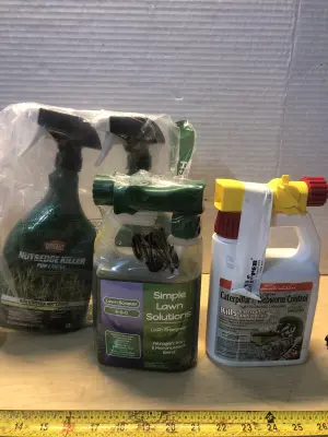 2 bottles 24oz Ortho nutsedge killer for lawns, 32oz simple lawn solutions lawn energizer, 32oz Biological caterpillar and we work control