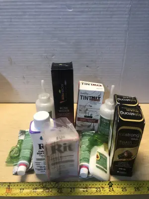 2 packs Garnier nutrisse hair dye unknown color boxes missing, 8oz Rit color stay dye fixative, 2oz Rit color remover, 6oz rose water for henna, Goderfroy tint kit for spot coloring dark brown , 2 boxes goli strong hair rejuvenator