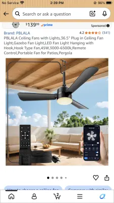 36” ceiling fan with light for patio