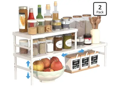 2 pack adjustable expandable stackable metal mesh shelves
