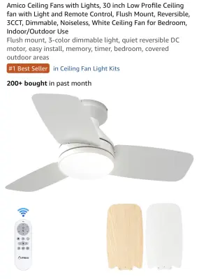 Amico 30” 3 blade ceiling fan with light