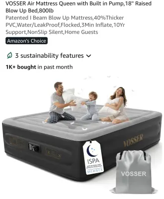 Vosser 18in air mattress built in pump (similar to image) as is untested