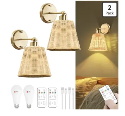 2 pack rattan hallway wall light similar to image