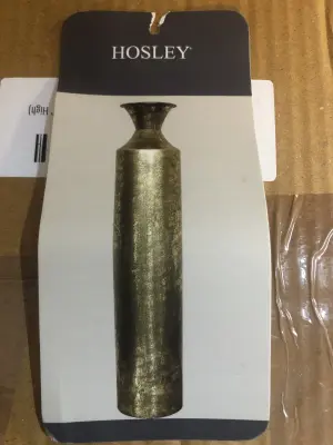 2 boxes Hosley Decorative gold metal vase 27.25” high