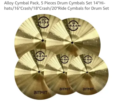 BotMit 5pc drum cymbals 14”,16”,18”,20” similar to image