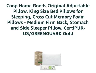Coop sleep good king adjustable pillow similar to image