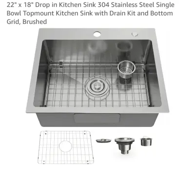 22”x18” drop in kitchen sink 304 stainless steel similar to image