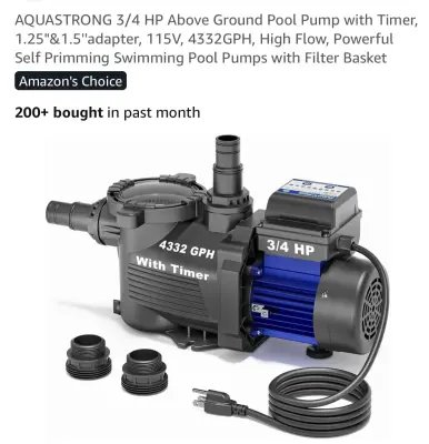 AquaStrong swimming pool pump 3/4HP as is untested similar to image